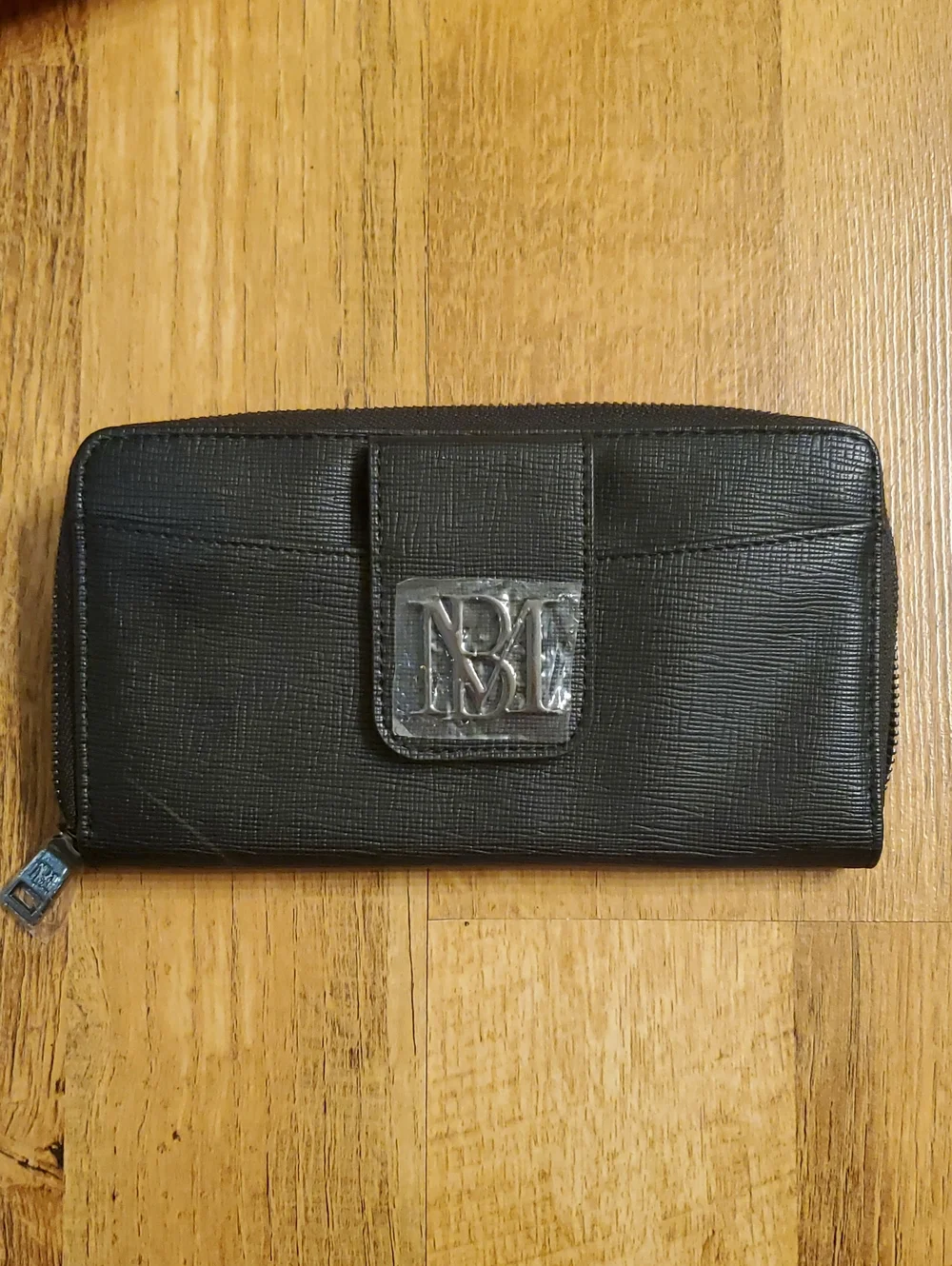Badgley Mischka New Black Wallet with Silver Monogram Plaque